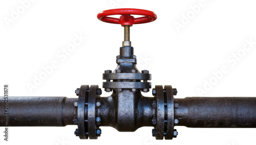 Canvas Print Industrial pipe valve with red handwheel and flanges