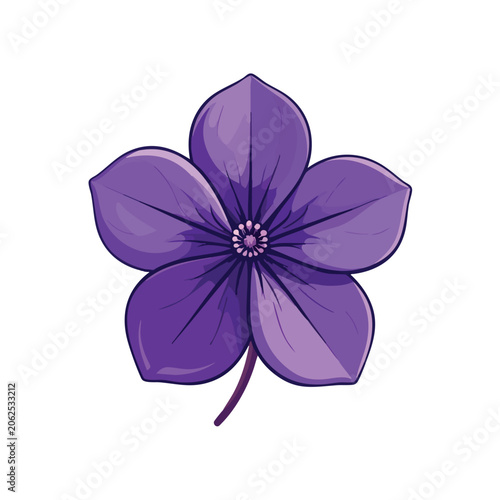Vibrant Purple Five Petal Flower Illustration Isolated on White.