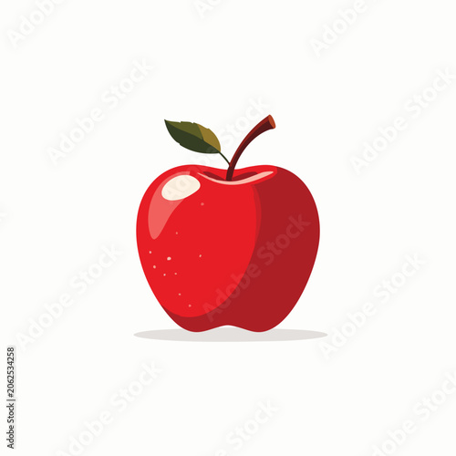 Fresh juicy red apple illustration with leaf isolated on white background.