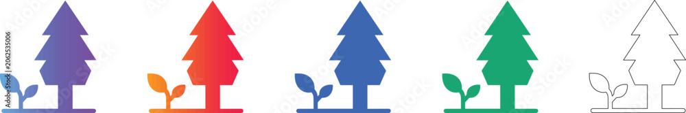 Obraz premium Tree Planting and Reforestation Vector Icons