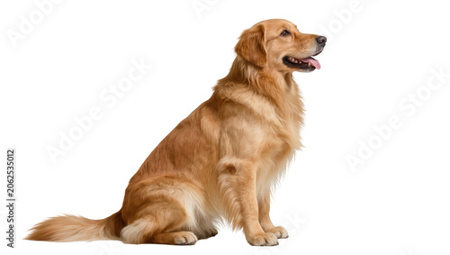 Photos Golden Retriever dog sitting with tongue out