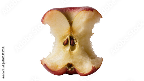 Fotografie Red apple core with visible seeds and bite marks