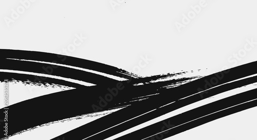 Abstract Black Ink Brush Strokes on White Background