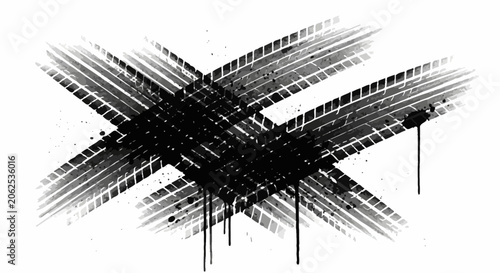 Tire Tracks Grunge Splash on White Background