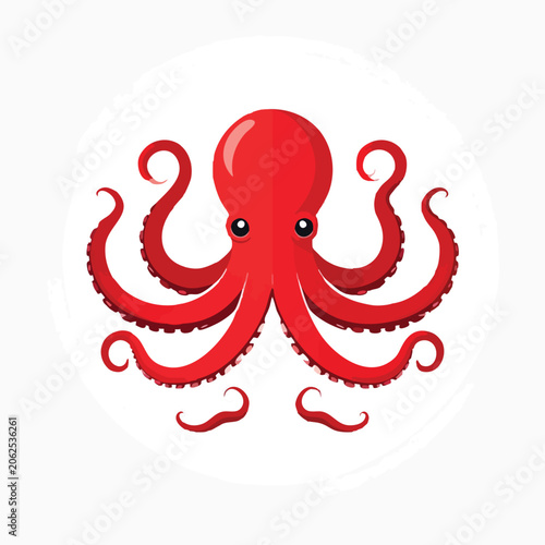 Cute red octopus cartoon character vector illustration.