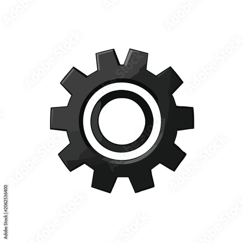 Black industrial gear cog icon isolated on white background.