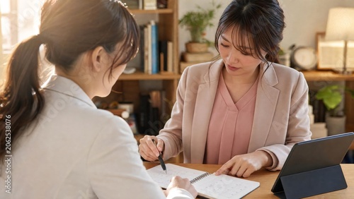 Professional Women Reviewing Documents Together in Cozy Office Setting