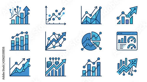 Business data analysis graph icons set.