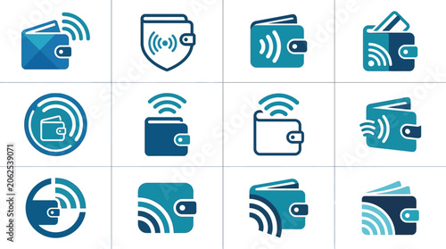 Digital wallet and wireless payment icons.
