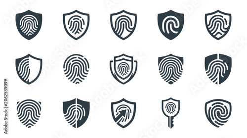Fingerprint shield icons security symbols.