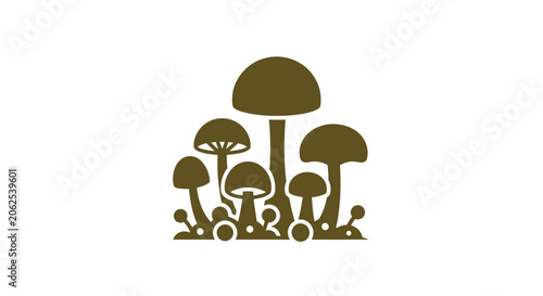 Fotografía Group of brown mushroom silhouettes standing.