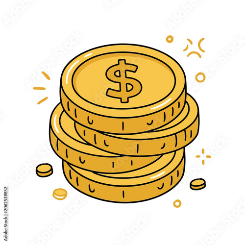 A stack of golden coins is shown in a simple illustration