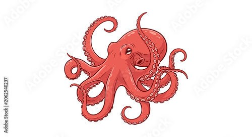 Slika na platnu Red octopus with curly tentacles swimming.