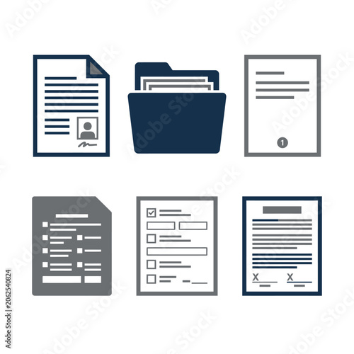 A set of flat icons representing various business documents