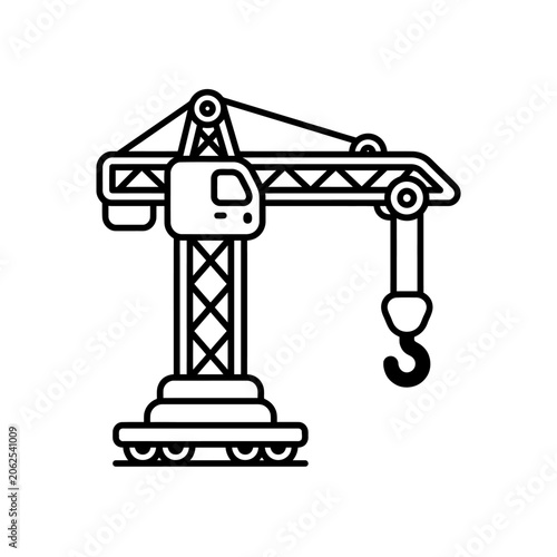 A black and white tower crane icon for construction