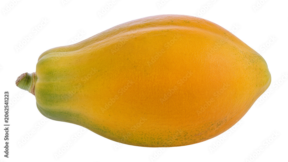 Obraz premium Ripe yellow orange papaya fruit with green stem end