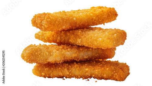 Obraz na płótnie Stack of crispy golden fish fingers with breadcrumb coating