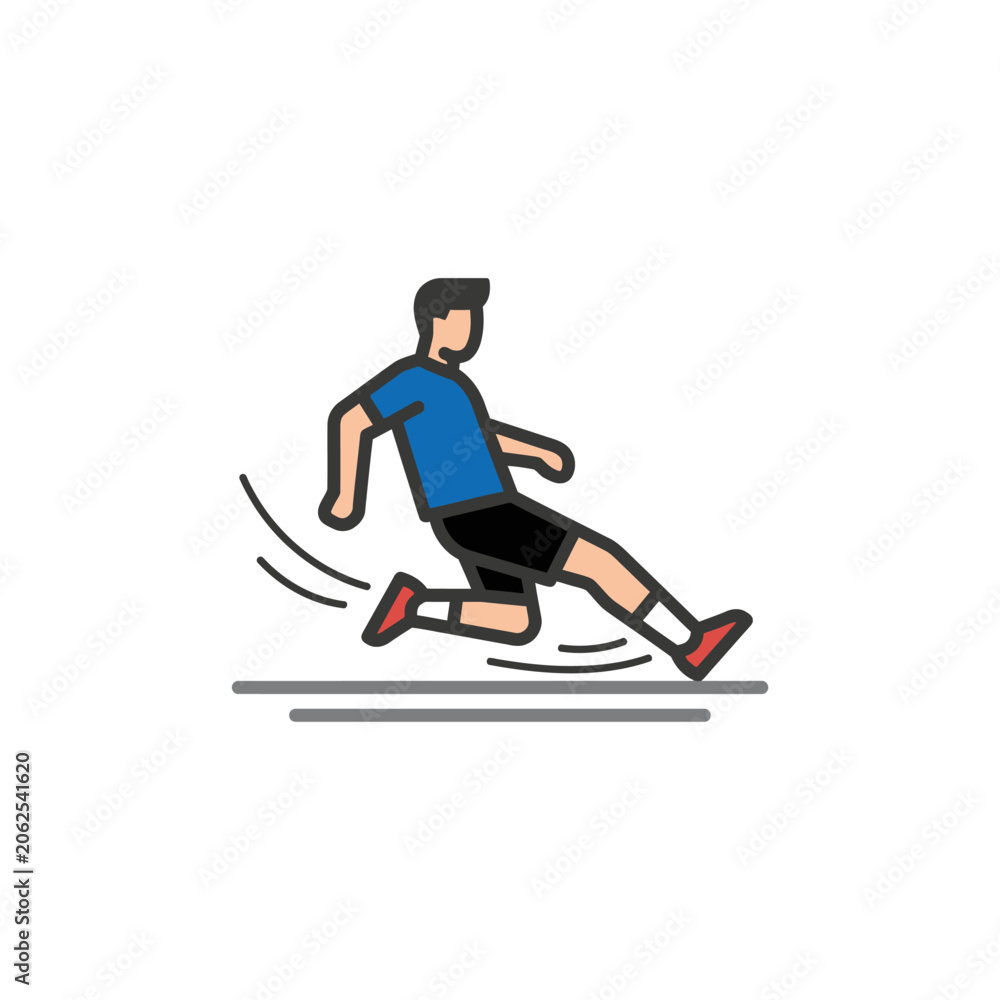 Obraz premium Minimalist vector icon of a sportsman sliding on the ground