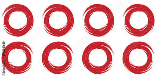 Straight red ink vector lines pack. Bloody color long and round hand-drawn brushstroke text highlights, frames, circles.