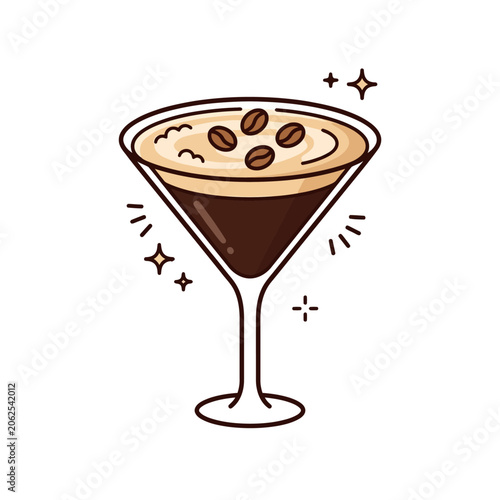 A delicious coffee cocktail served in a glass with foam