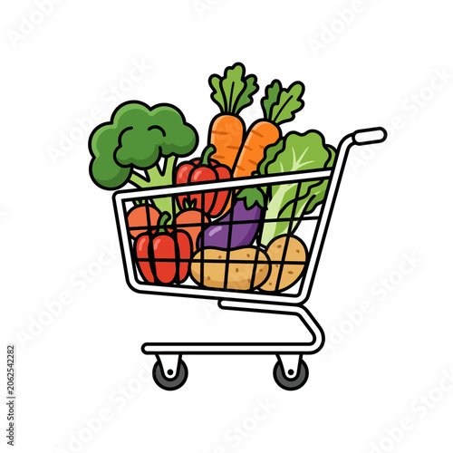 A shopping cart filled with fresh organic vegetables