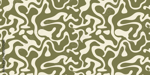 Canvastavla A close-up view of an abstract green and white pattern featuring organic shapes and curvilinear designs on a textured surface