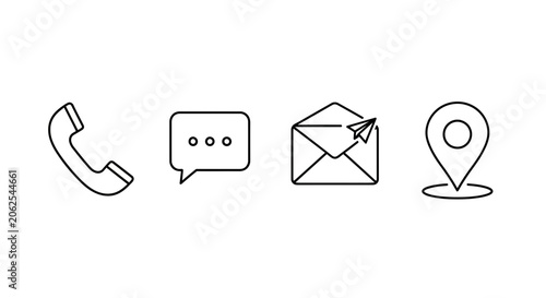 Contact Icons: Phone, Message, Email, Location - Vector Line Art