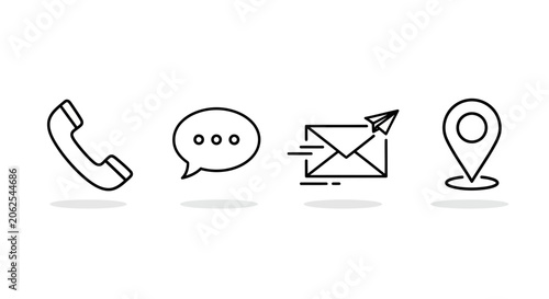 Communication Icons: Phone, Chat, Email, Location - Contact Us Icons