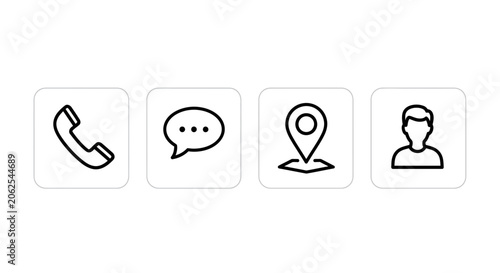 Contact Icons: Phone, Message, Location, Profile - White Background
