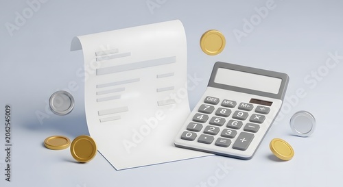 Calculator With Chart And Coins 3d Rendering On Light Gray Background calculators