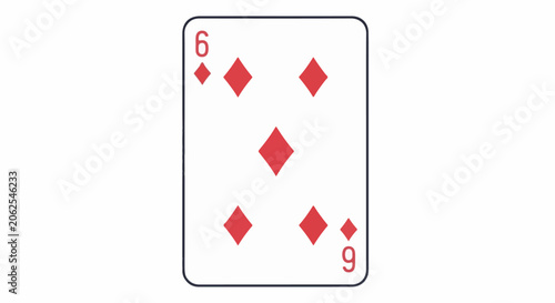 Six of diamonds playing card with rounded corners on white background
