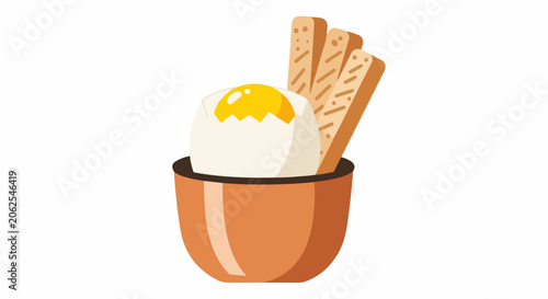 Soft-boiled egg in a cup with three toast strips