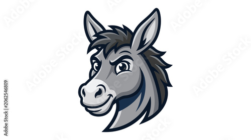 Cartoon donkey head with smiling face.