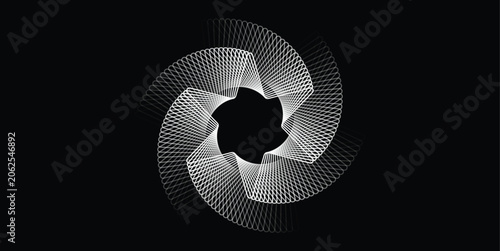 Photos Abstract Geometric Spirograph Line Art Circle with Rotational Motion on Black Ba