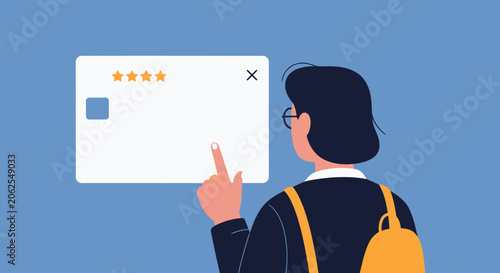 Person giving a star rating on a digital review screen