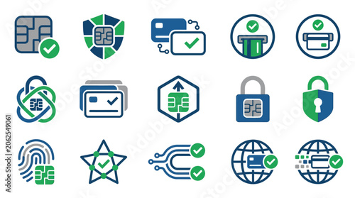 Security icons with checkmarks and locks.