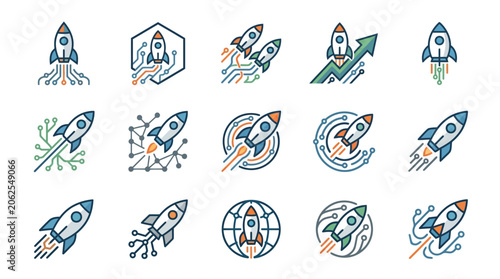 Rocket Ship Icons in Various Designs.