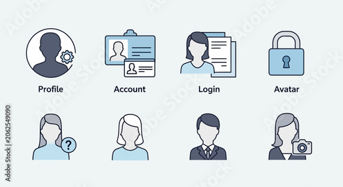 User Interface Icons: Profile, Account, Login, Avatar, Security, Personas