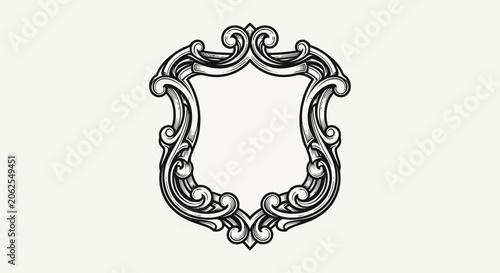 Ornate Heraldic Shield Frame, Vintage Decorative Emblem Design, Blank Crest