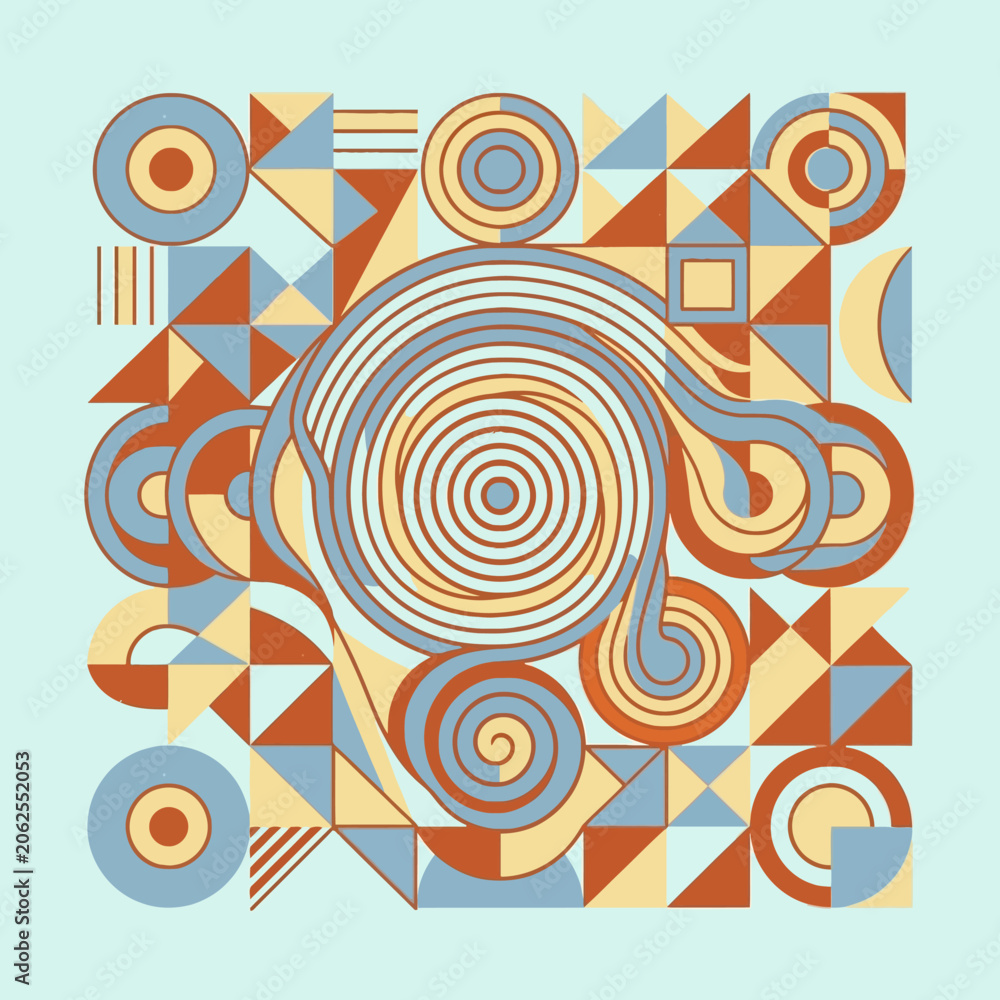 Fototapeta premium Abstract geometric pattern with colorful spiral shapes