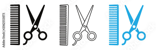 Photos Scissors and combs for hair styling and grooming