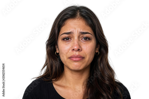 Close-up Portrait of a Sad Young Woman Crying with Tears on Her Face