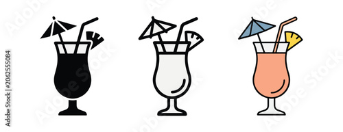 Canvastavla cocktail glasses with umbrellas and straws for drinks and beverages  summer vac