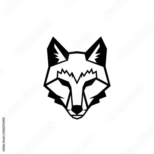 Geometric black and white line art wolf head logo.