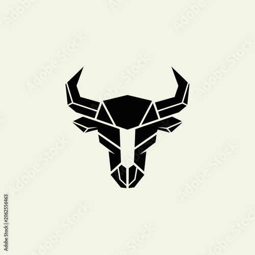 Geometric black bull head mask logo design.