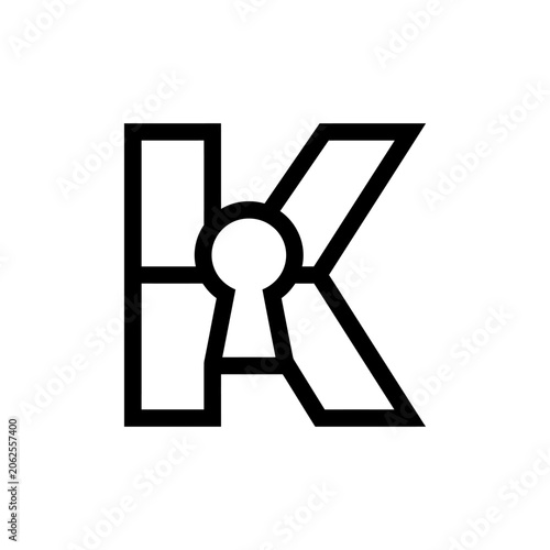 Modern black letter K keyhole logo design.