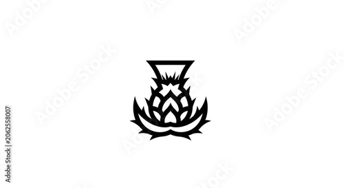 Black thistle icon on white and black stripe banner
