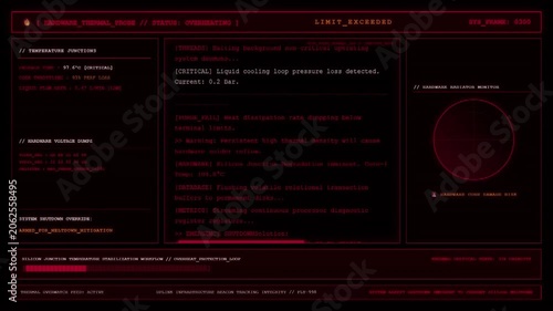 Hardware Overheating Critical Temperature Warning Screen Animation.