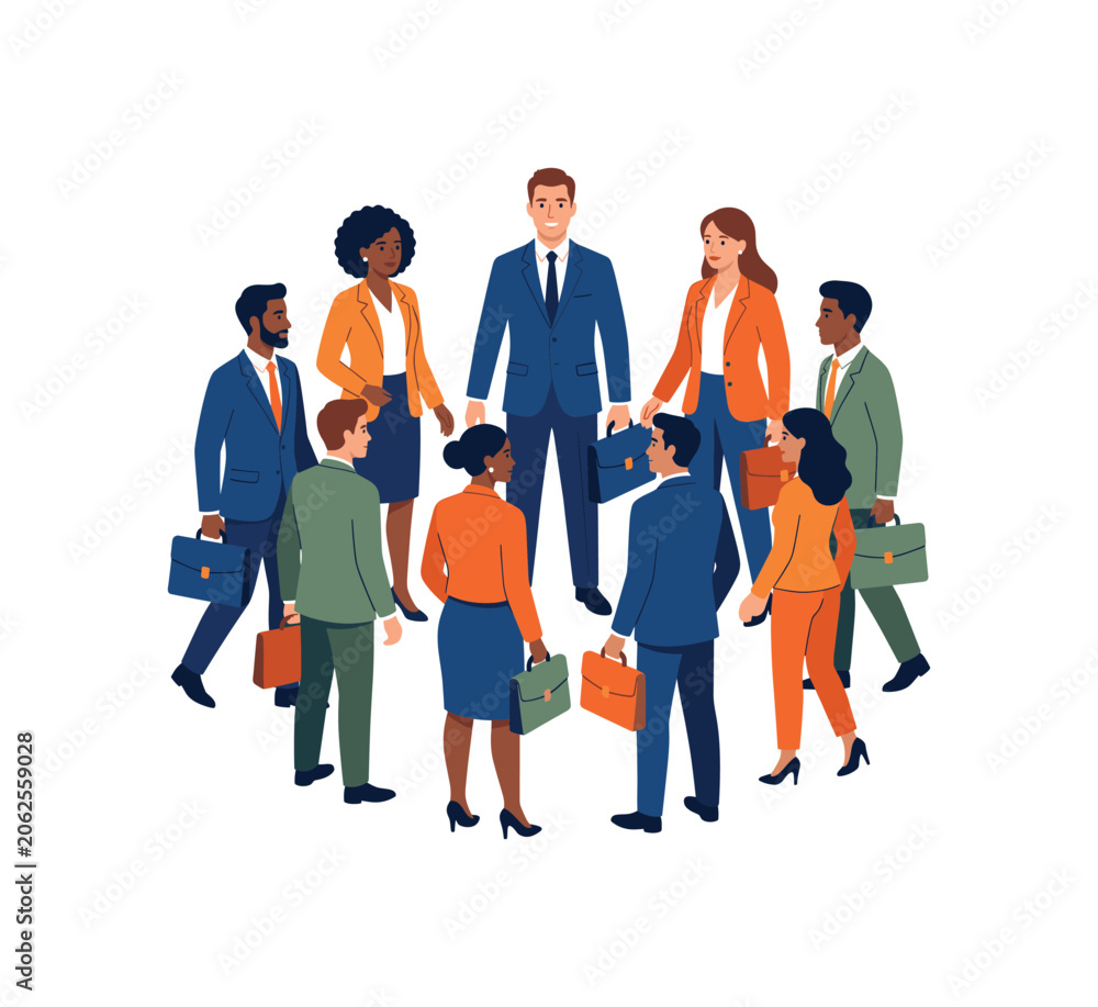 Obraz premium Diverse business people gathered in circle, teamwork and leadership Concept
