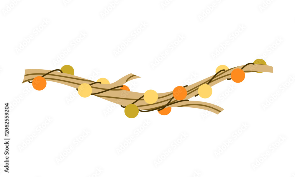 Obraz premium Autumn Garland Vector Illustration Flat Geometric Light String Branch Isolated